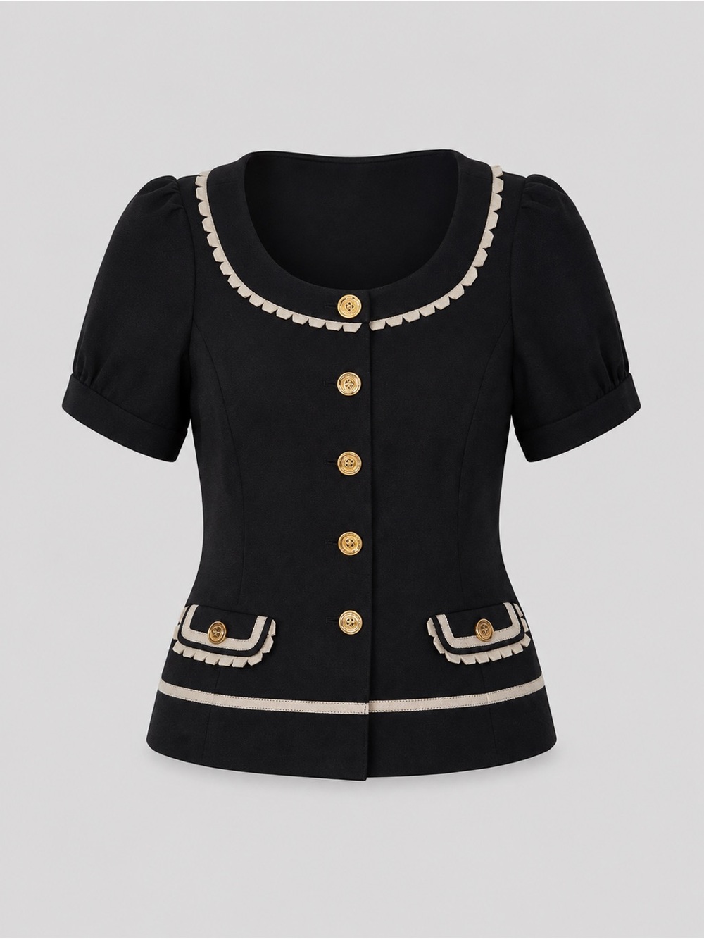 JUICY COUTURE | Vintage Y2K Black Short Sleeve Jacket Blazer Gold Button, Size 4